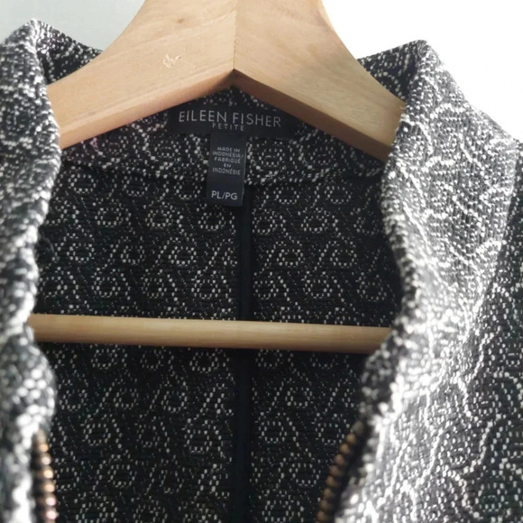Eileen Fisher Zip-Up Pattern jacket black & white organic cotton PL Office - Picture 8 of 12